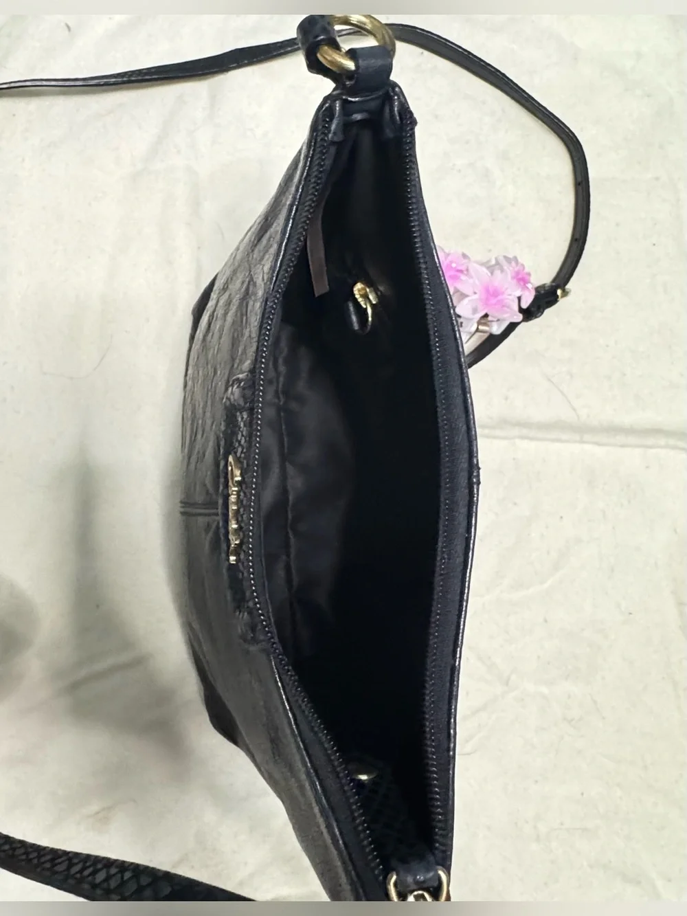 Coach Ashley Black Leather Crossbody Bag Snakeskin Embossed Accent Gold Hardware